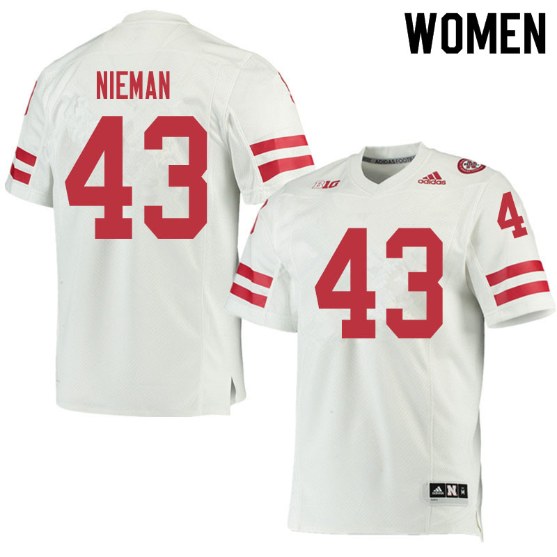 Women #43 Mason Nieman Nebraska Cornhuskers College Football Jerseys Sale-White